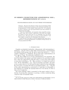 ON SERRE’S CONJECTURE FOR 2-DIMENSIONAL MOD p REPRESENTATIONS OF Gal( ¯ Q/Q)