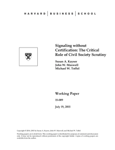 Signaling without Certification: The Critical Role of Civil Society Scrutiny Working Paper