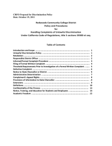 Redwoods Community College District Policy and Procedures for Handling Complaints of Unlawful Discrimination