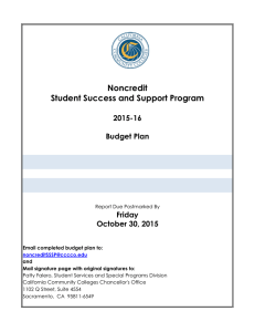 Noncredit Student Success and Support Program 2015-16 Budget Plan