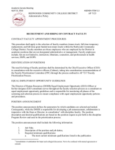 REDWOODS COMMUNITY COLLEGE DISTRICT       ... Administrative Policy  CONTRACT FACULTY APPOINTMENT PROCEDURES