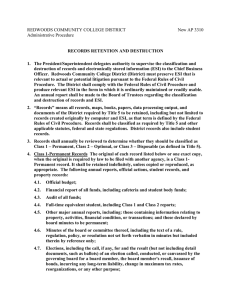 REDWOODS COMMUNITY COLLEGE DISTRICT  New AP 3310 Administrative Procedure