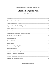 Chemical Hygiene Plan  Table of Contents REDWOODS COMMUNITY COLLEGE DISTRICT