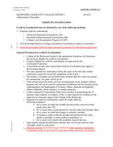 AGENDA ITEM 4.3 CREDIT BY EXAMINATION Credit by Examination REDWOODS COMMUNITY COLLEGE DISTRICT