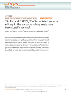 TALEN and CRISPR/Cas9-mediated genome editing in the early-branching metazoan Nematostella vectensis ARTICLE