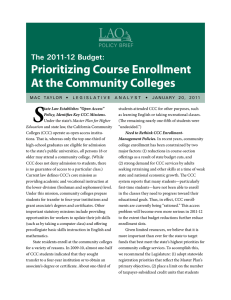 S Prioritizing Course Enrollment At the Community Colleges The 2011-12 Budget: