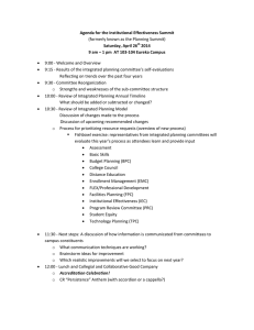 Agenda for the Institutional Effectiveness Summit  Saturday, April 26  2014  9 am – 1 pm  AT 103‐104 Eureka Campus  