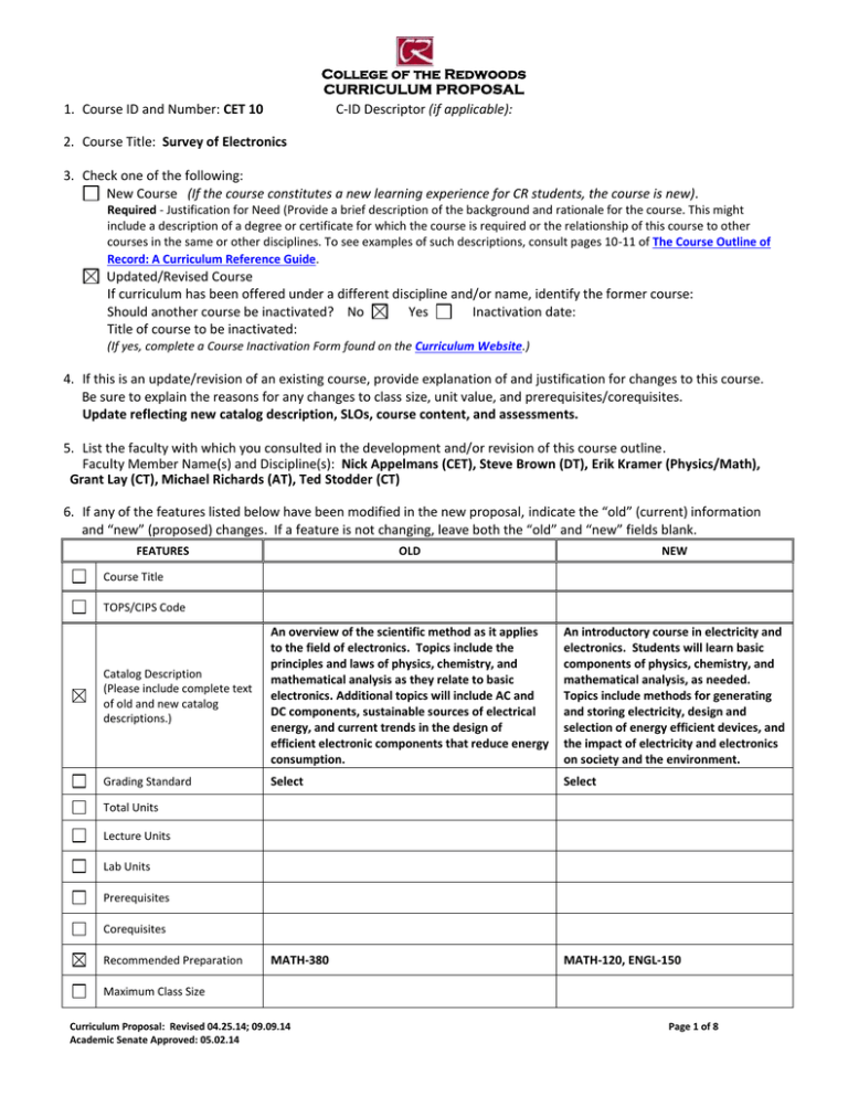 CET 10 if Applicable Survey Of Electronics