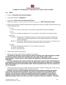 College of the Redwoods CURRICULUM PROPOSAL FOR DISTANCE EDUCATION COURSE Date: