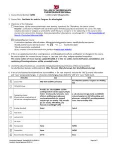 WT91 (if applicable): Gas Metal Arc and Gas Tungsten Arc Welding Lab