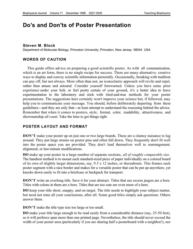 Do's and Don'ts of Poster Presentation