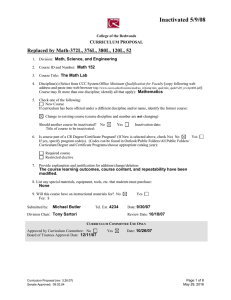 Inactivated 5/9/08 Replaced by Math-372L, 376L, 380L, 120L, 52 C