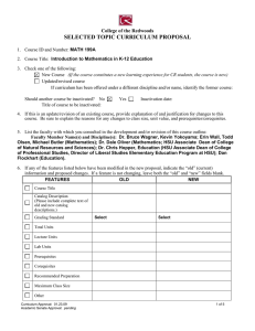 SELECTED TOPIC CURRICULUM PROPOSAL College of the Redwoods