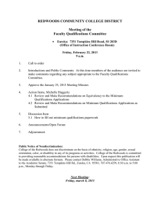 REDWOODS COMMUNITY COLLEGE DISTRICT Meeting of the Faculty Qualifications Committee