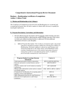 Comprehensive Instructional Program Review Document Business – Bookkeeping (certificate of completion