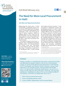 The Need for More Local Procurement in Haiti CGD Brief February 2013