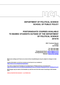 DEPARTMENT OF POLITICAL SCIENCE SCHOOL OF PUBLIC POLICY POSTGRADUATE COURSES AVAILABLE