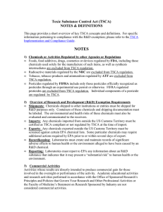 Toxic Substance Control Act (TSCA) NOTES &amp; DEFINITIONS
