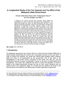 A Longitudinal Study of the Tax Capacity and Tax Effort... Malaysian State Government World Review of Business Research