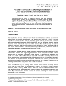 Fiscal Decentralization after Implementation of Local Government Autonomy in Indonesia
