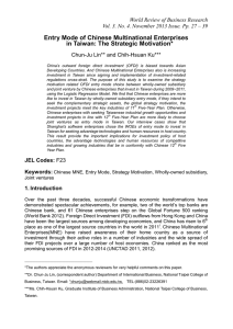 Entry Mode of Chinese Multinational Enterprises in Taiwan: The Strategic Motivation*