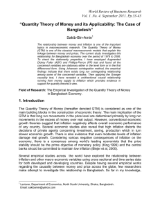 “Quantity Theory of Money and its Applicability: The Case of Bangladesh”
