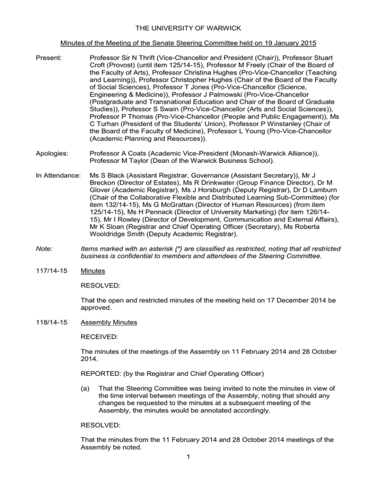 Warwick Transcript THE UNIVERSITY OF WARWICK