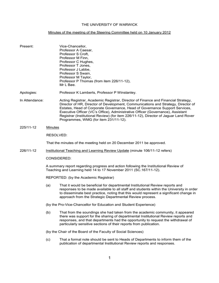 Warwick Transcript THE UNIVERSITY OF WARWICK Present: