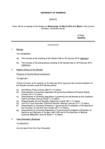 UNIVERSITY OF WARWICK SENATE Wednesday 14 March 2012 at 2.00pm Chamber, University House.