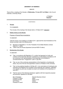 UNIVERSITY OF WARWICK SENATE Wednesday Chamber, University House.