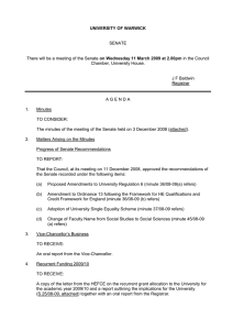 UNIVERSITY OF WARWICK SENATE on Wednesday 11 March 2009 at 2.00pm