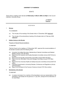 UNIVERSITY OF WARWICK SENATE on Wednesday 12 March 2008 at 2.00pm