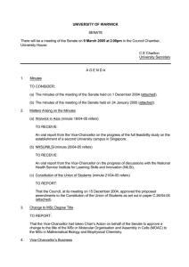 UNIVERSITY OF WARWICK SENATE 9 March 2005 University House.