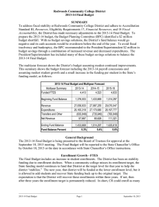 Redwoods Community College District 2013-14 Final Budget SUMMARY