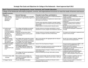 Strategic Plan Goals and Objectives for College of the Redwoods –... Goal 1 Focus on Learners: Developmental, Career Technical, and Transfer...