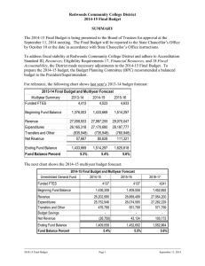 Redwoods Community College District 2014-15 Final Budget SUMMARY