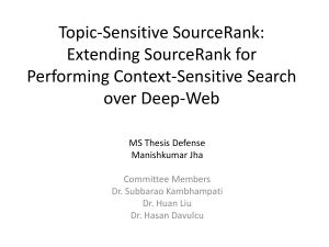 Topic-Sensitive SourceRank: Extending SourceRank for Performing Context-Sensitive Search over Deep-Web