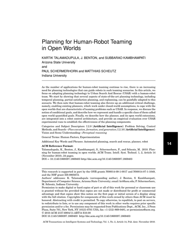 Planning for Human-Robot Teaming in Open Worlds