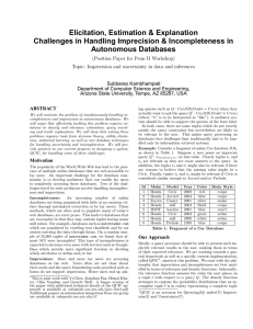 Elicitation, Estimation &amp; Explanation Challenges in Handling Imprecision &amp; Incompleteness in