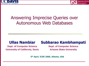 Answering Imprecise Queries over Autonomous Web Databases Ullas Nambiar Subbarao Kambhampati