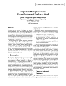 Integration of Biological Sources: Current Systems and Challenges Ahead Abstract