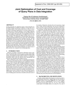 Joint Optimization of Cost and Coverage Zaiqing Nie &amp; Subbarao Kambhampati nie,rao