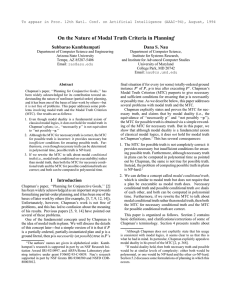 On the Nature of Modal Truth Criteria in Planning Subbarao Kambhampati