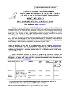 NATIONAL AEROSPACE LABORATORIES ADVT. NO. 3/2015