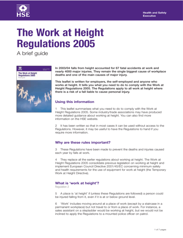 The Work At Height Regulations 2005 A Brief Guide The Work At Height Regulations 2005 A Brief Guide