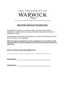 INDUCTION CHECKLIST FOR NEW STAFF