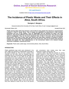 The Incidence of Plastic Waste and Their Effects in