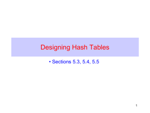 Designing Hash Tables • Sections 5.3, 5.4, 5.5 1