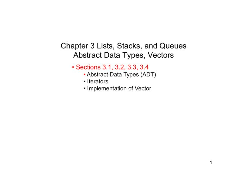 Chapter 3 Lists, Stacks, And Queues Abstract Data Types, Vectors