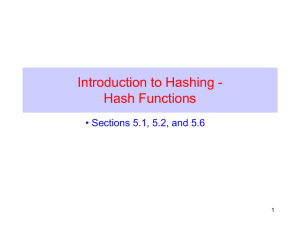 Introduction to Hashing - Hash Functions • Sections 5.1, 5.2, and 5.6 1